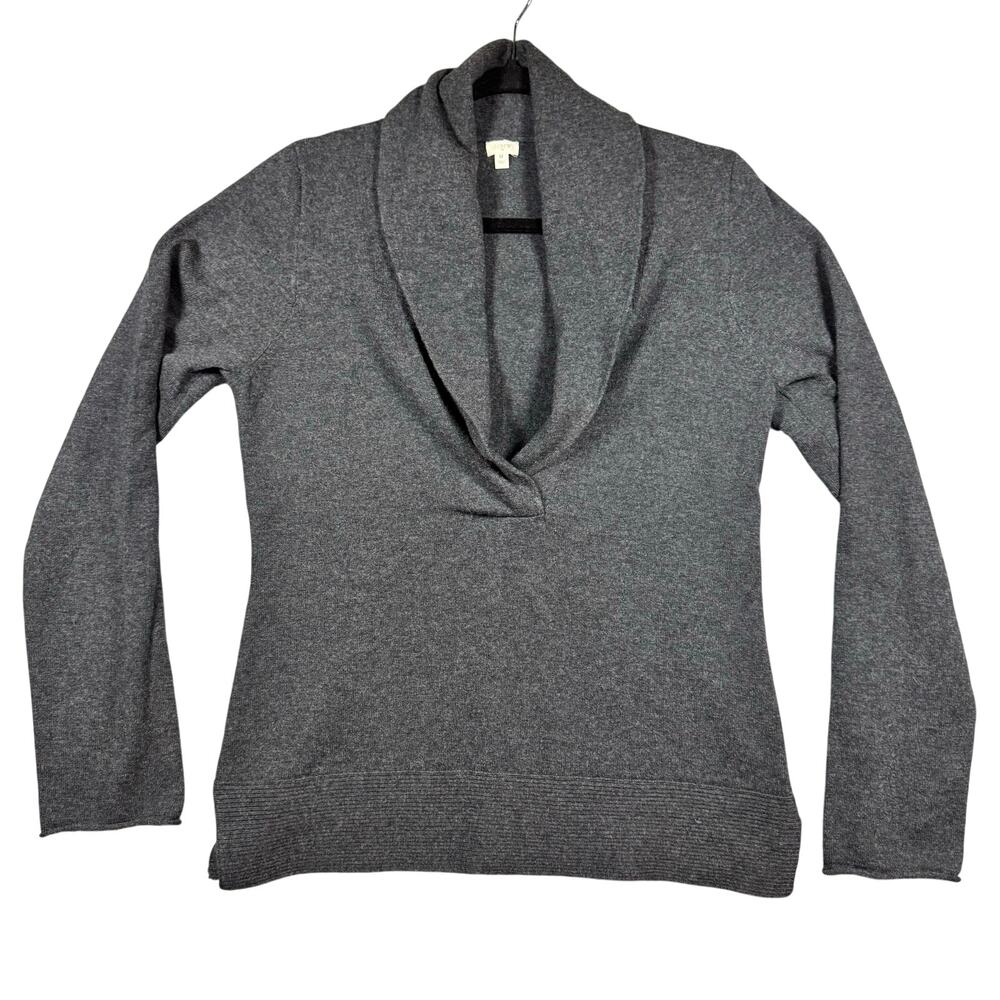 J.Crew Women's Charcoal Gray Wool/Cashmere Blend Shawl Neck Sweater - Medium - Picture 2 of 9